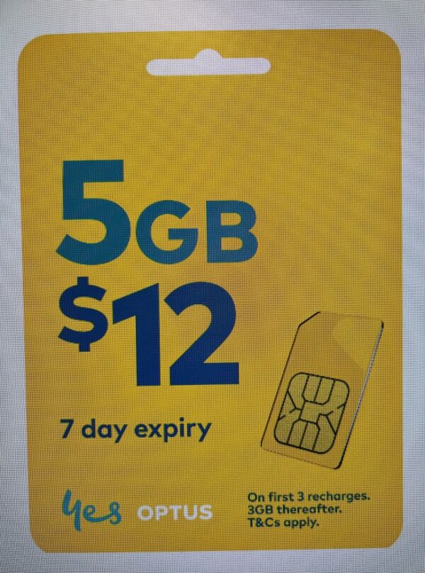 $12 optus Recharge - 5gb for 7 days